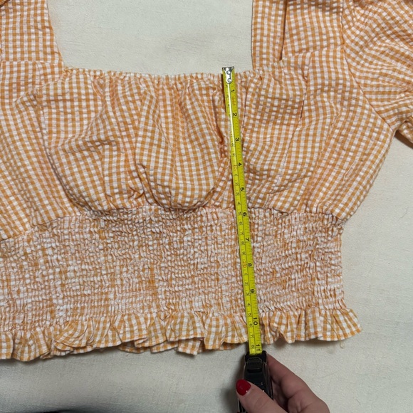 She + Sky Orange Gingham Puff Sleeve Blouse - Picture 5 of 5